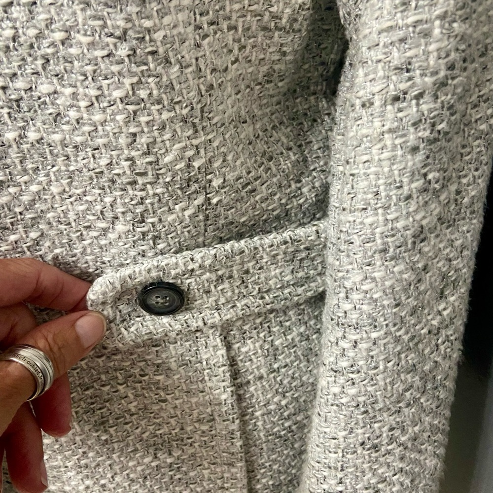 TALBOTS-Cotton Blend Grey White Silver Threads Tweed Coat Womens Petite 8P - Picture 6 of 17